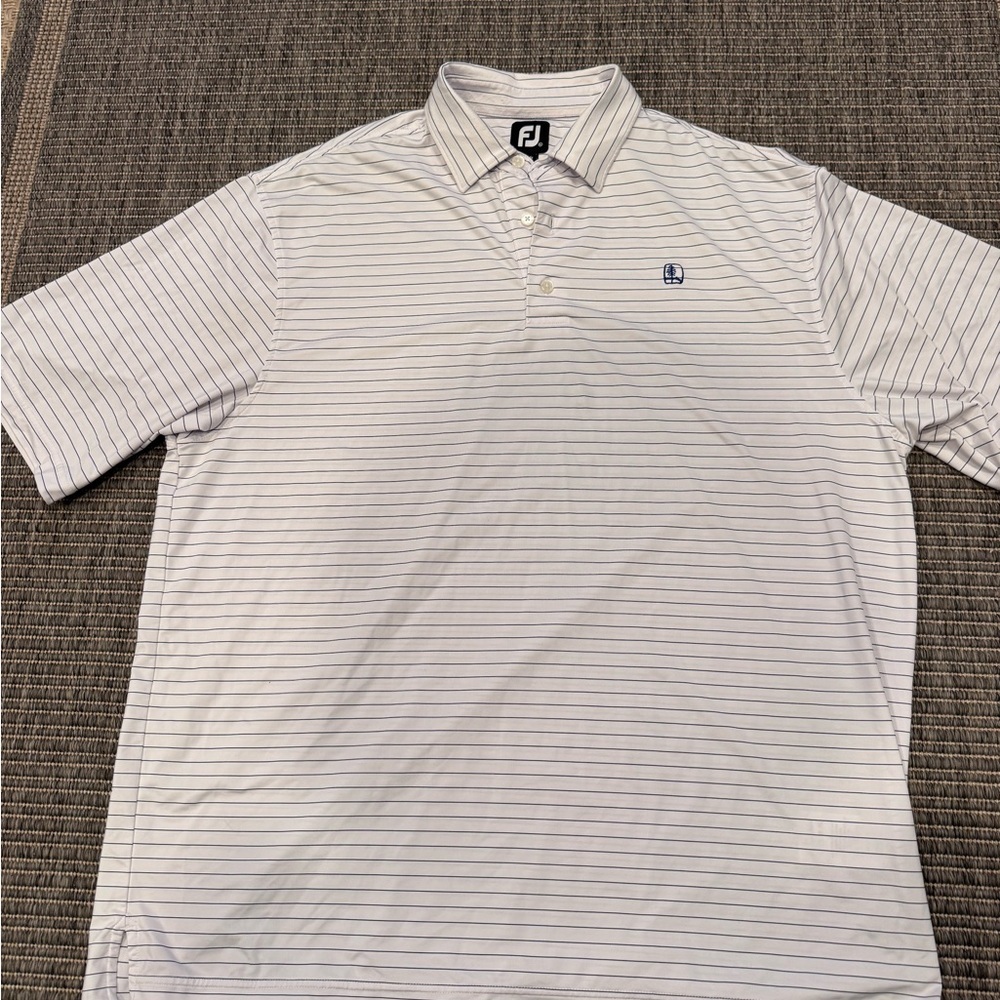 FootJoy Men's White Golf Polo with Navy Stripes